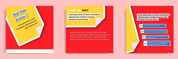 Social media post banner layout template with red color background and abstract seamless square line pattern with folding paper design element. vector