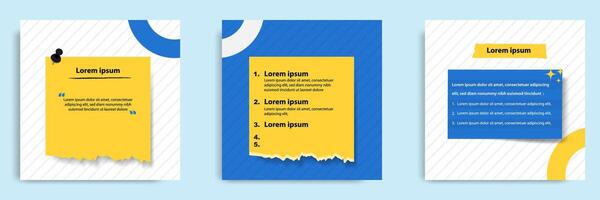 Social media tutorial, tips, trick, did you know post banner layout template with torn sticky paper note clips pin design element and seamless line pattern background in blue white color vector