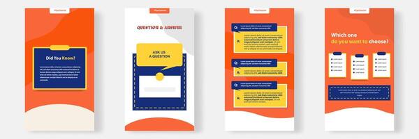 Social media faq, question, answer stories banner layout template with geometric shape background and bubble message design element in orange yellow white color. illustration vector