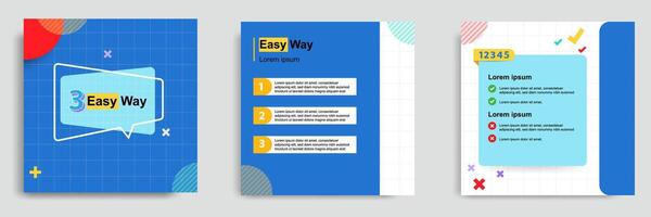 Social media tutorial, tips, trick banner layout template with geometric background and memphis pattern design element in colorful fun color vector