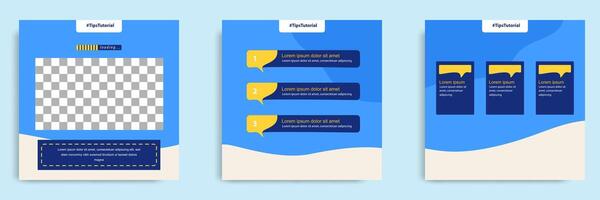 Social media faq post banner layout template with geometric shape background and bubble message design element in blue yellow white color. illustration vector