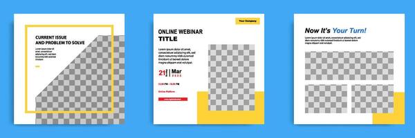 Social media post template for online webinar, conference, training, seminar, course, and learning . Minimal modern and simple style in white yellow color vector