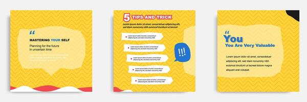 Social media tutorial, tips, trick, did you know post banner layout template with yellow color background, seamless pattern, and abstract text box design element. vector