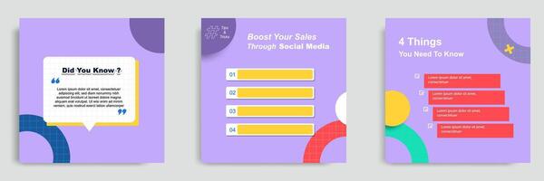 Social media tutorial, trick, did you know post banner layout template with geometric background and memphis pattern design element in colorful fun color vector
