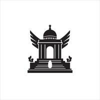 A black and white logo of a building with wings vector