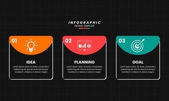 Business Infographic Design Template with Three Steps Idea Planning and Goal vector
