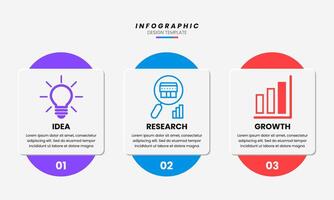 Business Infographic Design Template with Three Steps Idea Research and Growth vector