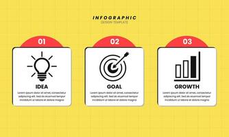 Business Infographic Design Template with Three Steps Idea Goal and Growth vector