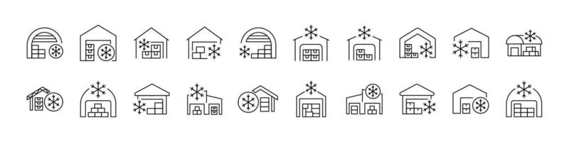 Freezer Warehouse Bundle of Related Line Icons. Outline Signs for Graphic and Web Design, Apps, Adverts, Various Cards vector