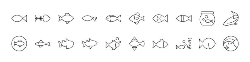 Pack of Fish Related Line Icons. Outline Signs for Graphic and Web Design, Apps, Adverts, Various Cards vector