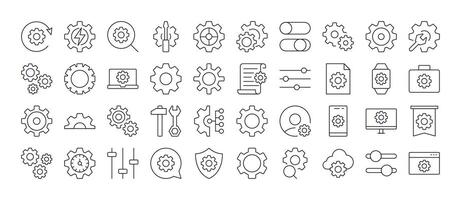 Cogwheel and Gear Collection of Thin Icons. Editable Stroke. Perfect for Web Sites, Books, Cards, Apps vector
