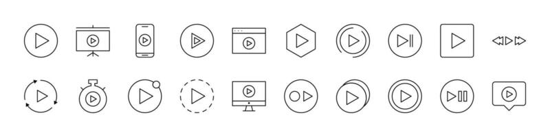 Set of Play Sign Related Line Icons. Outline Signs for Graphic and Web Design, Apps, Adverts, Various Cards vector