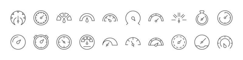 Bundle of Speedometer Related Line Icons. Outline Signs for Graphic and Web Design, Apps, Adverts, Various Cards vector