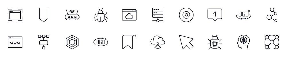 Web and internet outline icons bundle. Editable stroke. Simple linear illustration for web sites, newspapers, articles book vector