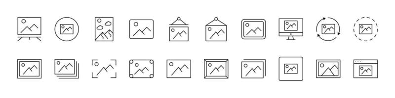 Collection of Picture Related Line Icons. Outline Signs for Graphic and Web Design, Apps, Adverts, Various Cards vector