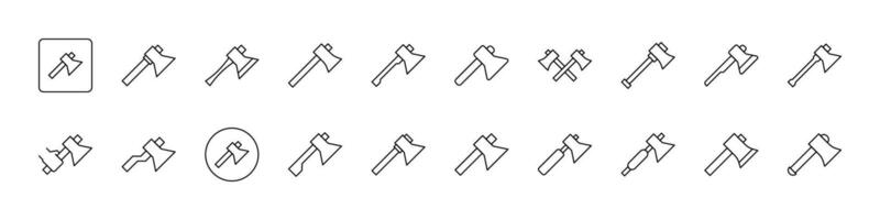 Firewood chopping Line Icon Set. Axe Outline Signs for Graphic and Web Design, Apps, Adverts, Various Cards vector