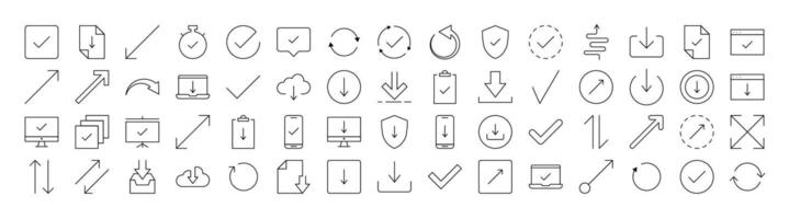 Round Arrow, Direction, Arrow Up, Arrow Down Line Icon Collection. Outline Signs for Graphic and Web Design, Apps, Adverts, Various Cards vector