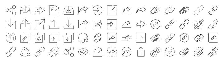 Collection of Share and Link Related Line Icons. Outline Signs for Graphic and Web Design, Apps, Adverts, Various Cards vector