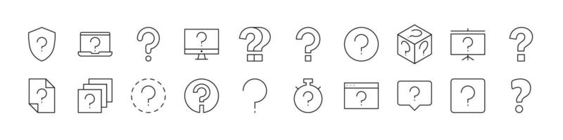 Pack of Question Related Line Icons. Outline Signs for Graphic and Web Design, Apps, Adverts, Various Cards vector