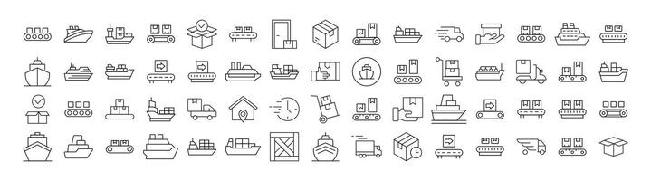 Bundle of Delivery and Transportation Related Line Icons. Outline Signs for Graphic and Web Design, Apps, Adverts, Various Cards vector