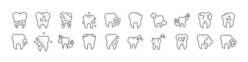 Teeth Bundle of Related Line Icons. Outline Signs for Graphic and Web Design, Apps, Adverts, Various Cards vector