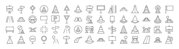 Road, Path, Traffic Cone Line Icon Collection. Outline Signs for Graphic and Web Design, Apps, Adverts, Various Cards vector