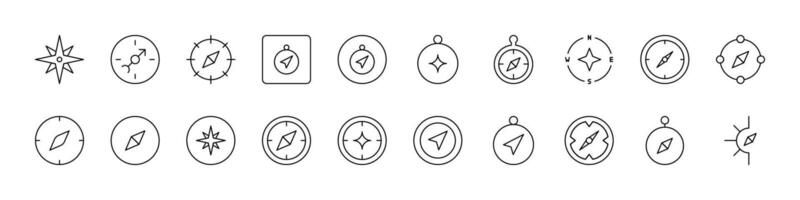 Pack of Travel and Journey Related Related Line Icons. Compass Outline Signs for Graphic and Web Design, Apps, Adverts, Various Cards vector