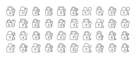 Lock and Key Line Icon Collection. Outline Signs for Graphic and Web Design, Apps, Adverts, Various Cards vector
