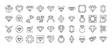 Jewelry Line Icon Pack. Diamond and Gem Outline Signs for Graphic and Web Design, Apps, Adverts, Various Cards vector
