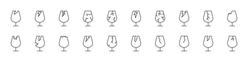 Broken Glass Bundle of Related Line Icons. Outline Signs for Graphic and Web Design, Apps, Adverts, Various Cards vector