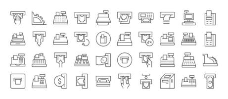 Money Bundle of Related Line Icons. Cash Register and Receipt Outline Signs for Graphic and Web Design, Apps, Adverts, Various Cards vector