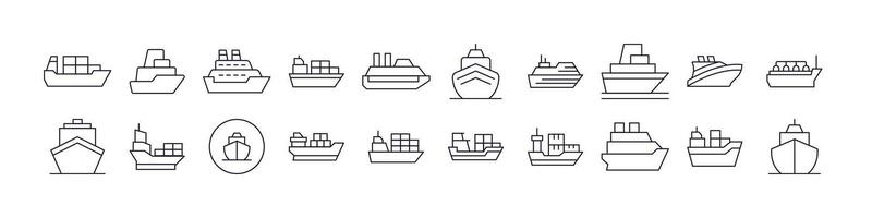 Passenger, Cargo and Cruise ShipeOutline Simple Linear Image Collection. Editable Stroke. Perfect for Web Sites, Books, Cards, Apps vector