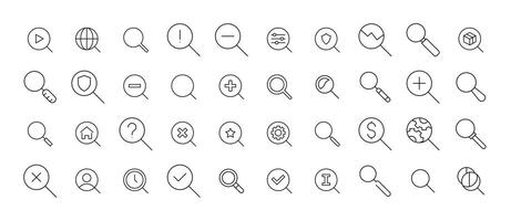 Set of Magnifying Glass Related Line Icons. Outline Signs for Graphic and Web Design, Apps, Adverts, Various Cards vector