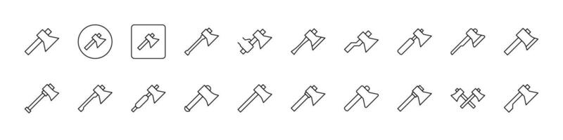 Set of Firewood chopping Related Line Icons. Axe Outline Signs for Graphic and Web Design, Apps, Adverts, Various Cards vector