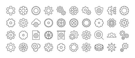 Bundle of Gear and Cogwheel Related Line Icons. Outline Signs for Graphic and Web Design, Apps, Adverts, Various Cards vector