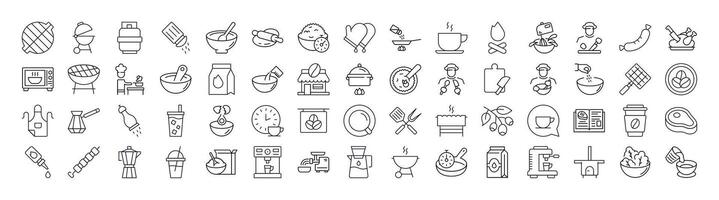 Kitchen, Food, Barbeque Line Icon Bundle. Outline Signs for Graphic and Web Design, Apps, Adverts, Various Cards vector