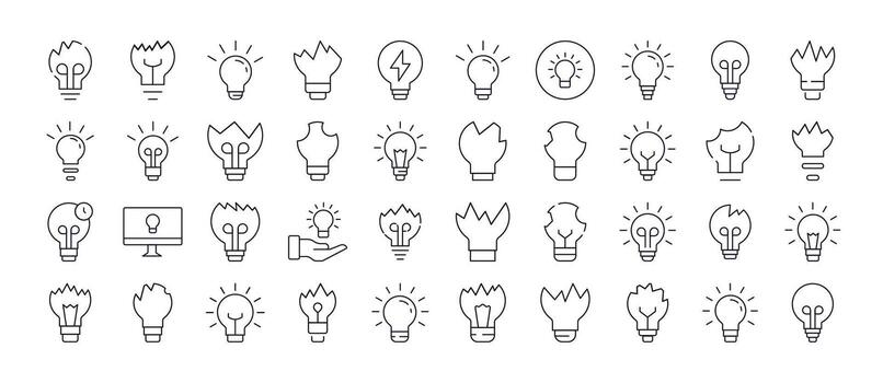 Set of Light Related Line Icons. Lamps and Broken Lamps Outline Signs for Graphic and Web Design, Apps, Adverts, Various Cards vector