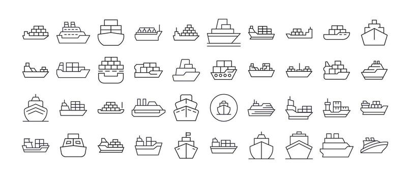 Ship Line Icon Collection. Outline Signs for Graphic and Web Design, Apps, Adverts, Various Cards vector
