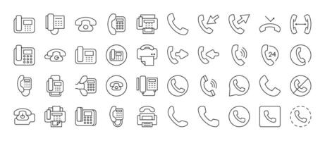 Collection of Vintage Phone Related Line Icons. Outline Signs for Graphic and Web Design, Apps, Adverts, Various Cards vector