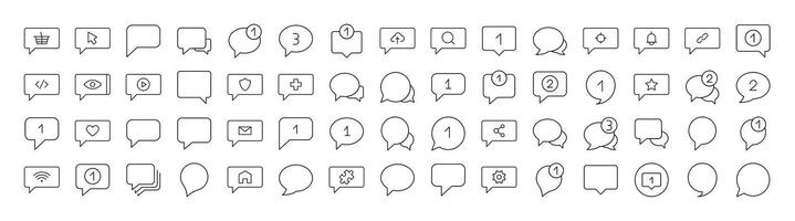 Set of Various Speech Bubbles Related Line Icons. Outline Signs for Graphic and Web Design, Apps, Adverts, Various Cards vector