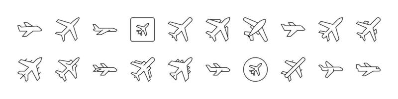 Pack of Aviation Related Line Icons. Plane Outline Signs for Graphic and Web Design, Apps, Adverts, Various Cards vector