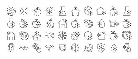 Items by Snowflakes Line Icon Set. Outline Signs for Graphic and Web Design, Apps, Adverts, Various Cards vector