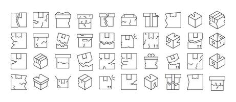 Broken Box Line Icon Pack. Outline Signs for Graphic and Web Design, Apps, Adverts, Various Cards vector