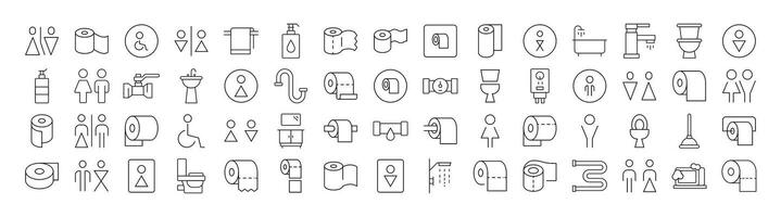 Set of Bathroom and Toilet Related Line Icons. Outline Signs for Graphic and Web Design, Apps, Adverts, Various Cards vector