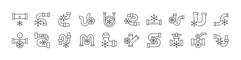 Frozen Pipes Line Icon Collection. Outline Signs for Graphic and Web Design, Apps, Adverts, Various Cards vector