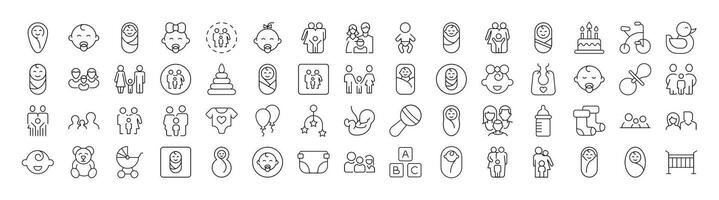 Set of Family, Baby, Infant, Parenthood Related Line Icons. Outline Signs for Graphic and Web Design, Apps, Adverts, Various Cards vector
