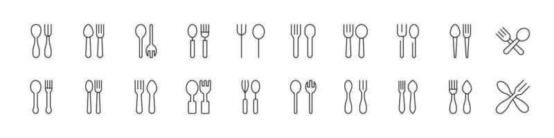 Fork and Spoon Related Icon Set. Editable Stroke. Perfect for Web Sites, Books, Cards, Apps vector