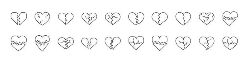 Set of Broken Heart Related Line Icons. Outline Signs for Graphic and Web Design, Apps, Adverts, Various Cards vector