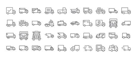 Bundle of Van and Truck Related Line Icons. Outline Signs for Graphic and Web Design, Apps, Adverts, Various Cards vector