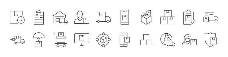 Delivery Line Icon Set. Truck, Box, Shipping Outline Signs for Graphic and Web Design, Apps, Adverts, Various Cards vector